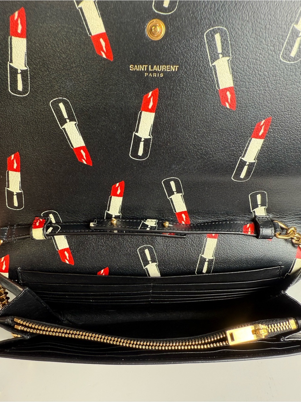 YSL Saint Laurent Black Leather Lipstick Wallet on Chain - Picture 9 of 12